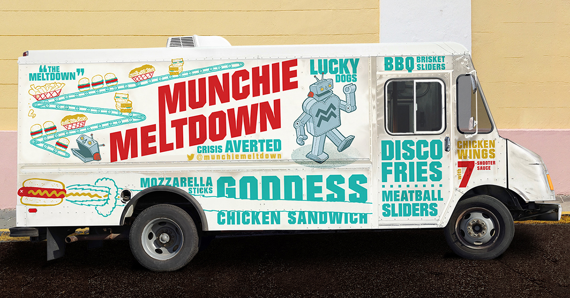 Branding for food truck by sidewalk