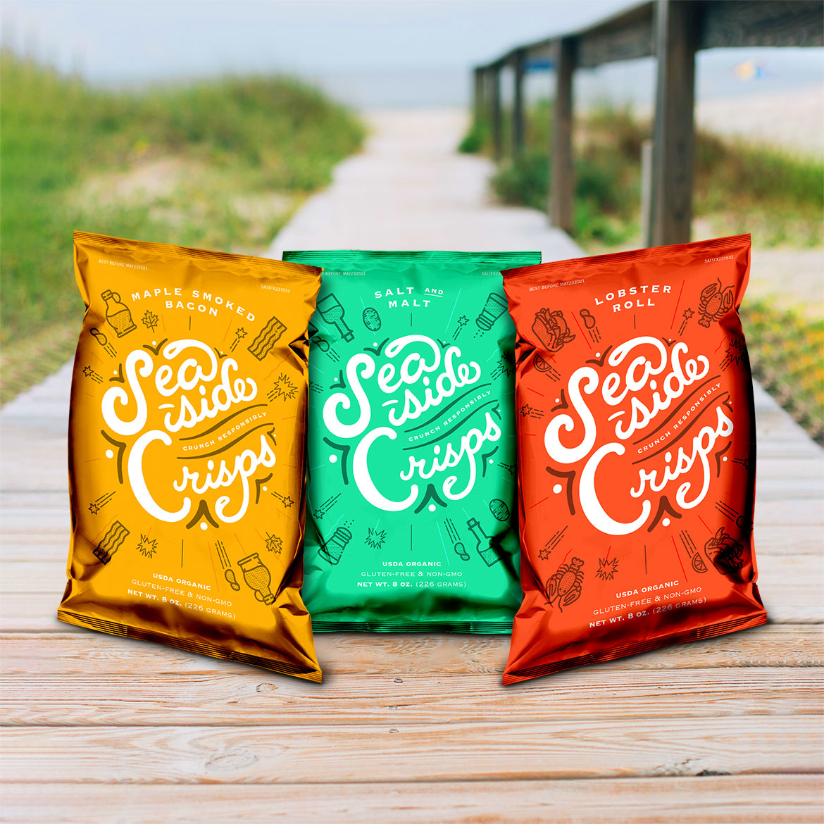 Potato chip branding for trio on boardwalk