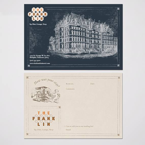 Boutique hotel comment card front and back