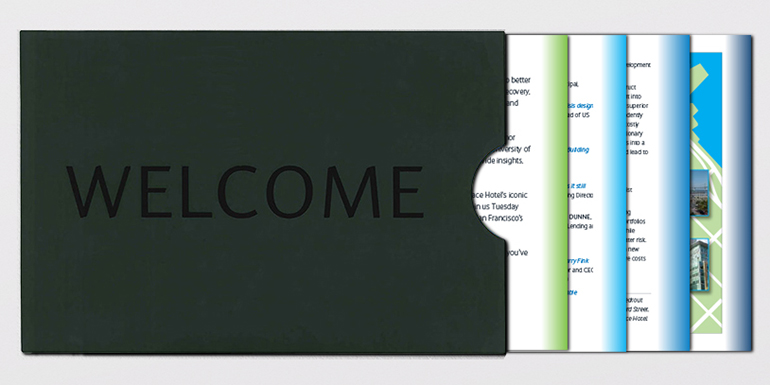 Financial services conference welcome packet contents branding