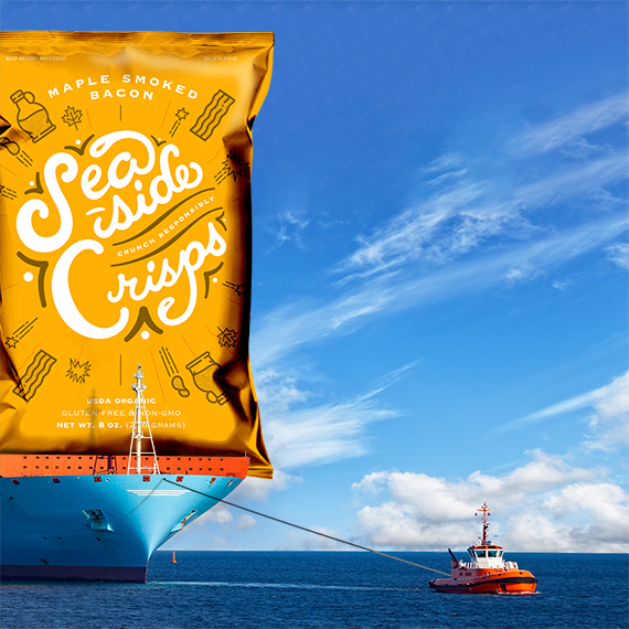 Potato chip packaging pulled by tugboat