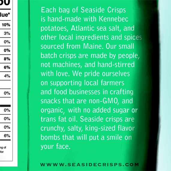 Potato chip packaging back of bag detail