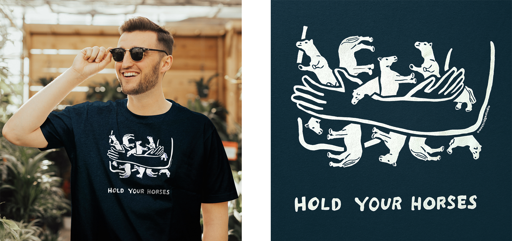Gifts for horse lovers - men's t-shirt with Hold Your Horses graphic